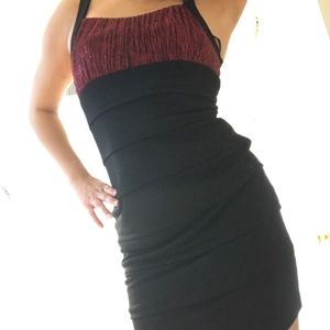 Sparkly red and black body con dress
